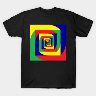 rainbow colored spiral, plus green T-Shirt